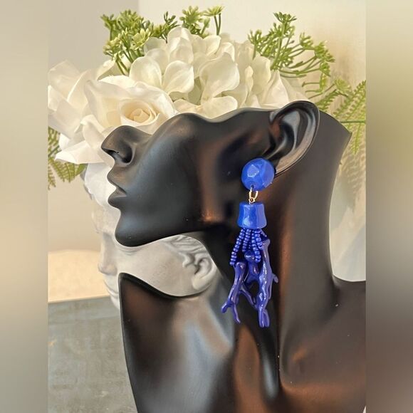 Bold Blue Coral-Inspired Dangle Earrings - Picture 4 of 6